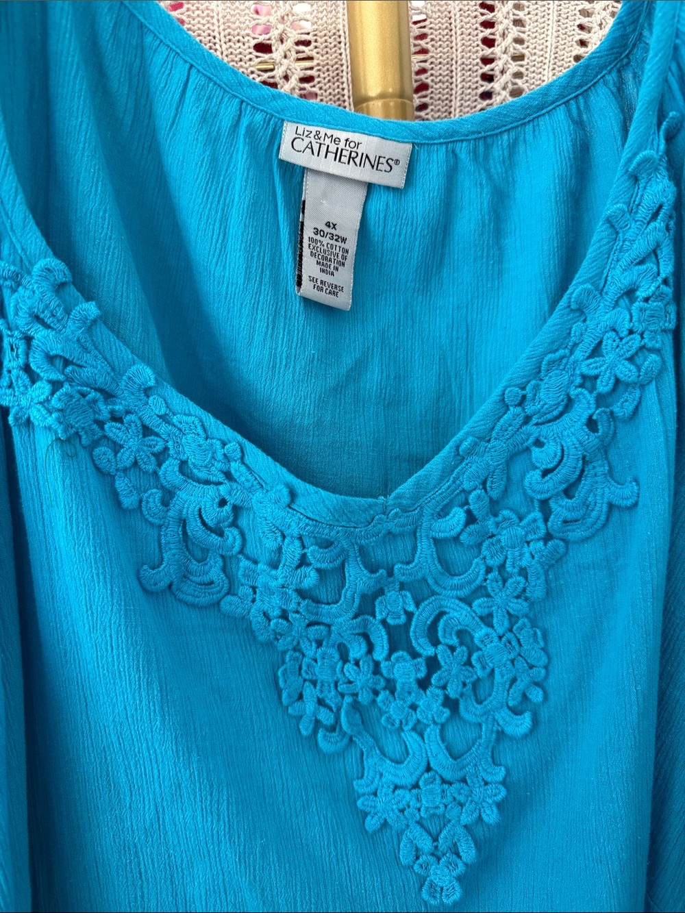 Catherines Turquoise Crochet-Trim Flowing Tunic - Picture 2 of 3